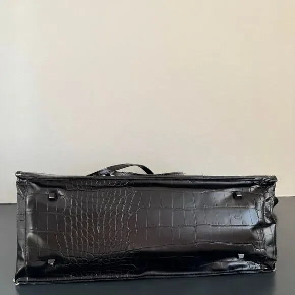BEIS Large Work Tote Black Crocodile 14.5” x 11” Vegan Leather Zip Closure - Picture 9 of 15